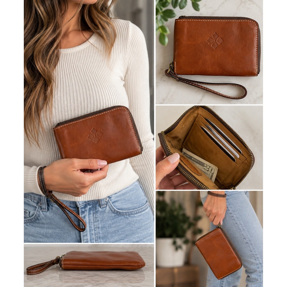 Patricia Nash Terresa Tan Leather L-Zip Wristlet Wallet P127201